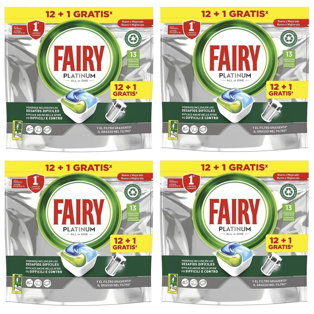 Fairy Platinum all in one 13 capsules dishwasher, 4x13 savings Pack Total 52 tablets