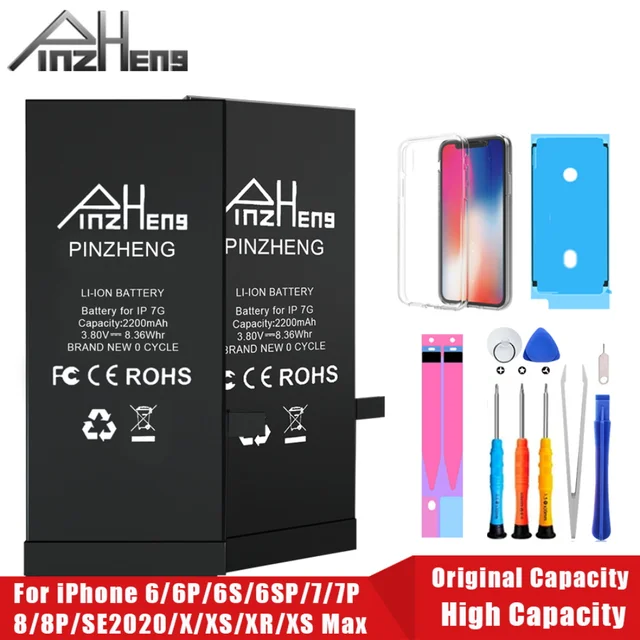 PINZHENG Prawdziwa bateria o dużej pojemności do iPhone'a 8 SE2020 6 6S 7 8Plus X Xs Max Xr Baterie zamienne do telefonu Gwarancja jeden rok