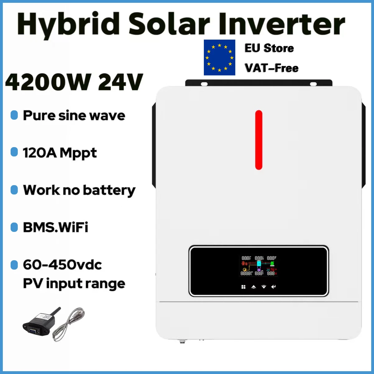 4200W 24V Hybrid Solar Inverter Pure Sine Wave Built-in 120A MPPT Solar Charge Controller Work Wihtout Battery,Dual output,BMS