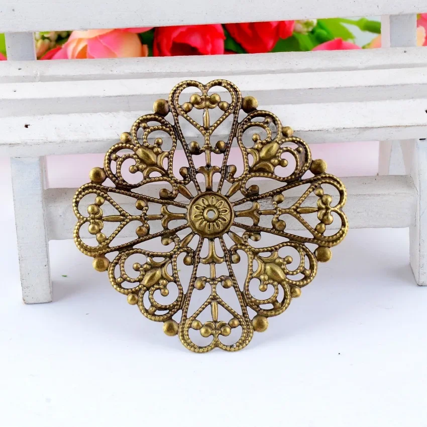 MIAOCHI Retail 5 sztuk antyczny brąz filigranowy kwiat okłady złącza metalowe rzemiosło prezent dekoracje DIY ustalenia 5x5cm F0471 — zdjęcie 2