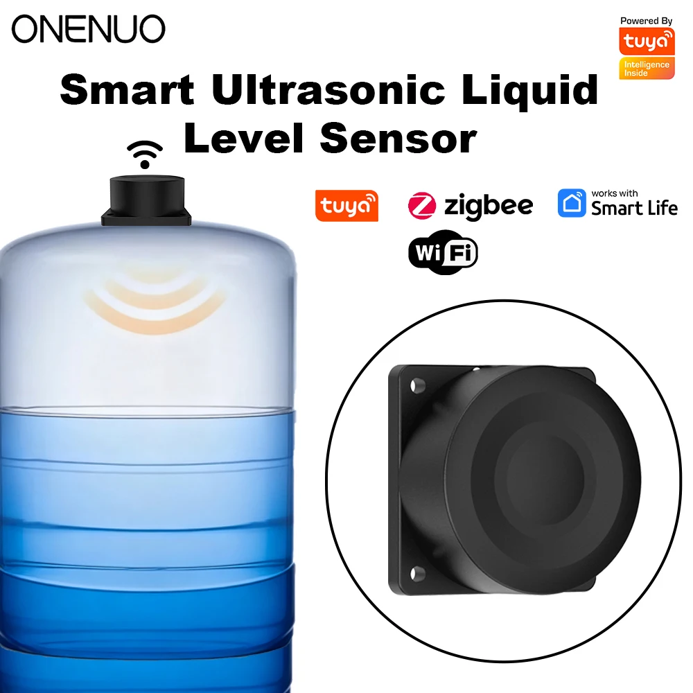 Zigbee or WiFi Liquid Level Sensor Tuya Ultrasonic 433MHz Remote Control Indoor/Outdoor Tank Level Monitor with APP Alarms