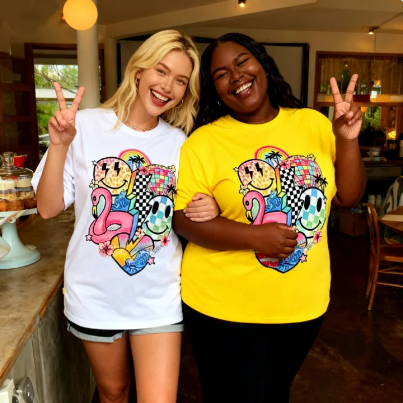 تي شيرت برسومات كلاسيكية ساحرة من القطن بنسبة 100%، تي شيرت فضفاض بأكمام قصيرة مناسب للجنسين، ناعم ومسامي، ملابس يومية كاجوال عصرية للشارع