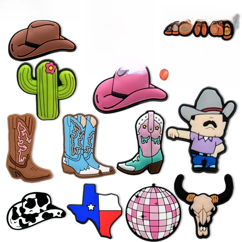 1/11 pièces Cowboy Cowgirls Style breloques de chaussures pour femmes filles, breloques de chaussures Cactus décorations accessoires épingles pour enfants, boucles Clog