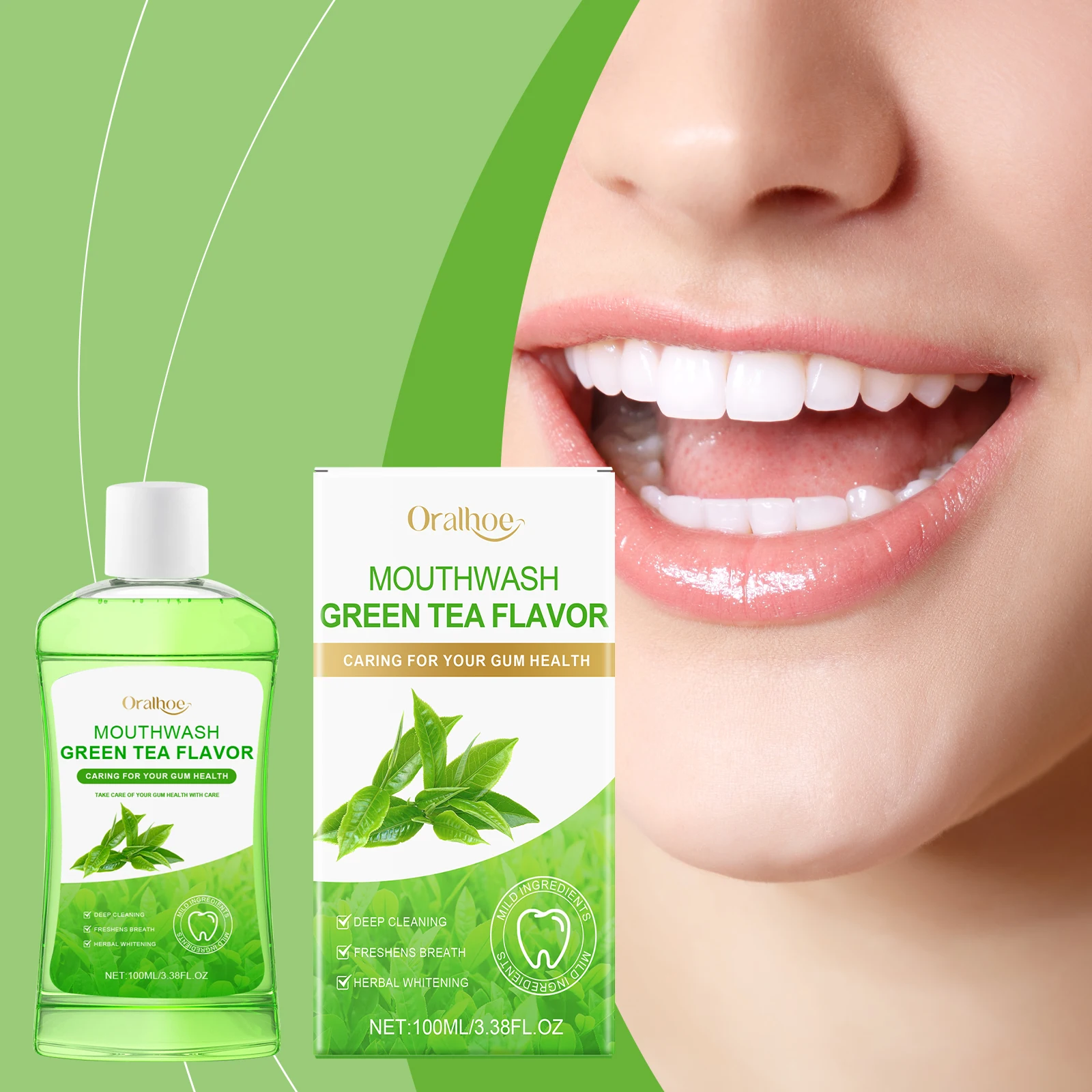 

Oralhoe 100ml Green Tea Refreshing Mouthwash Clean Plaque Stains Remove Mouth Odor Oral Care Alcohol-Free Fresh Oral Mouthwash