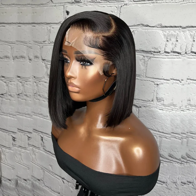 13x4 العظام مستقيم بوب شعر مستعار الدانتيل الجبهة خصلات الشعر المستعار الإنسان للنساء 4x4 قصيرة بوب شعر مستعار الدانتيل الباروكة الأمامية 100% الشعر البشري 200% الكثافة