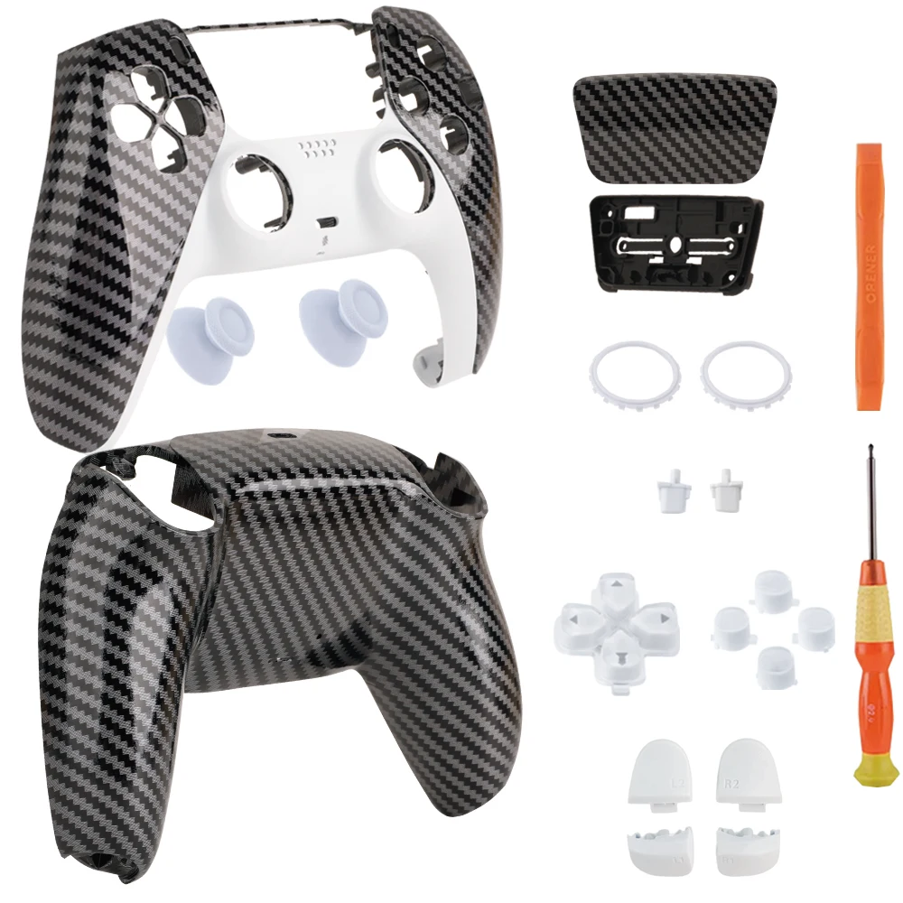Carbon Fiber Custom Shell Kit For PS5 DualSense Controller Front Faceplate Back Housing Touchpad Buttons DIY Replacement Mod