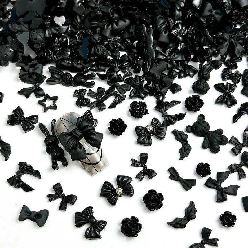 30 Stück Süße Coole Schwarze Serie Gemischte Nagel-Charms Dunkle Rose Schleife Stern Trendige Artikel-Set für Nail Art Verzierungen – Detail 3