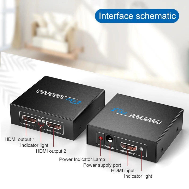 1080P HDMI Splitter 1 Input 2 Output Full HD 1080P Video HDMI Splitter Switcher 1X2 Split 1 In 2 Out For HDTV DVD PS3 Video