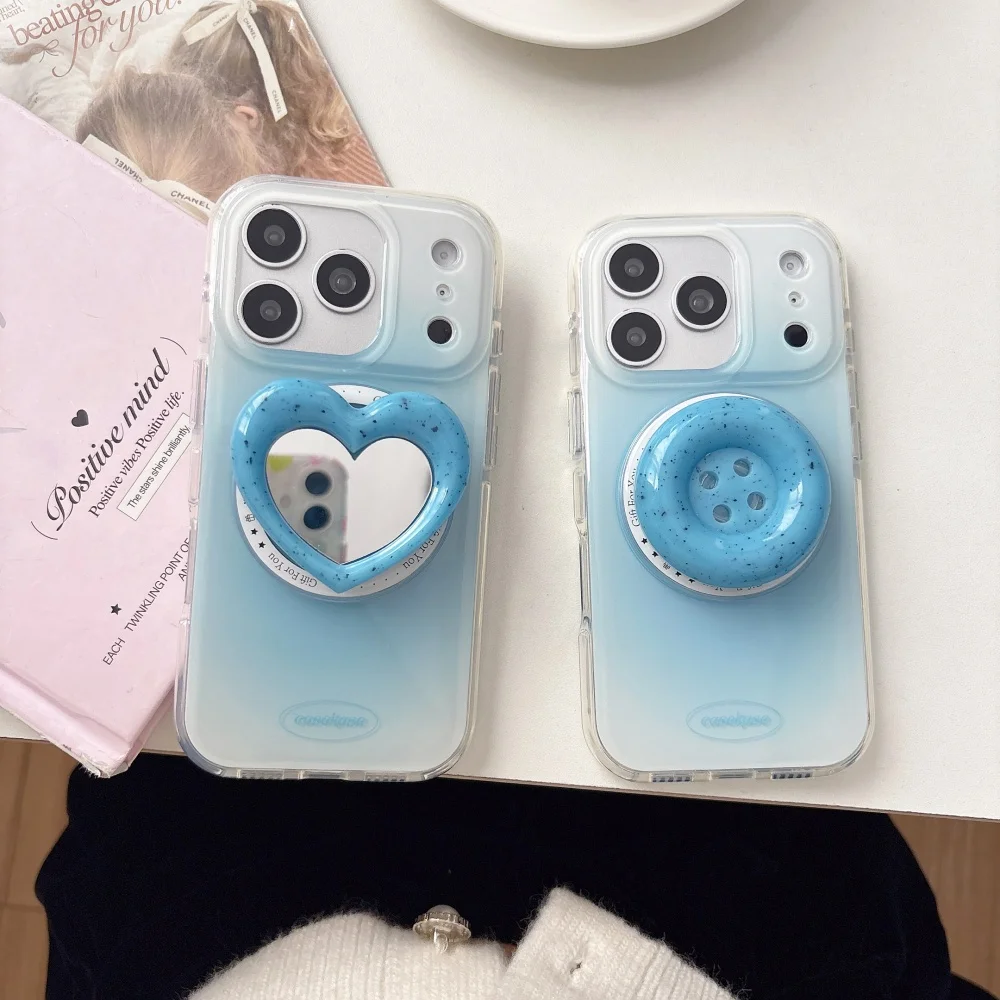 

South Korea INS Gradient Love Button for magsafe Stand Phone Case for 17 16 ProMax 14 15 Pro Protective Case Fashion New fundas