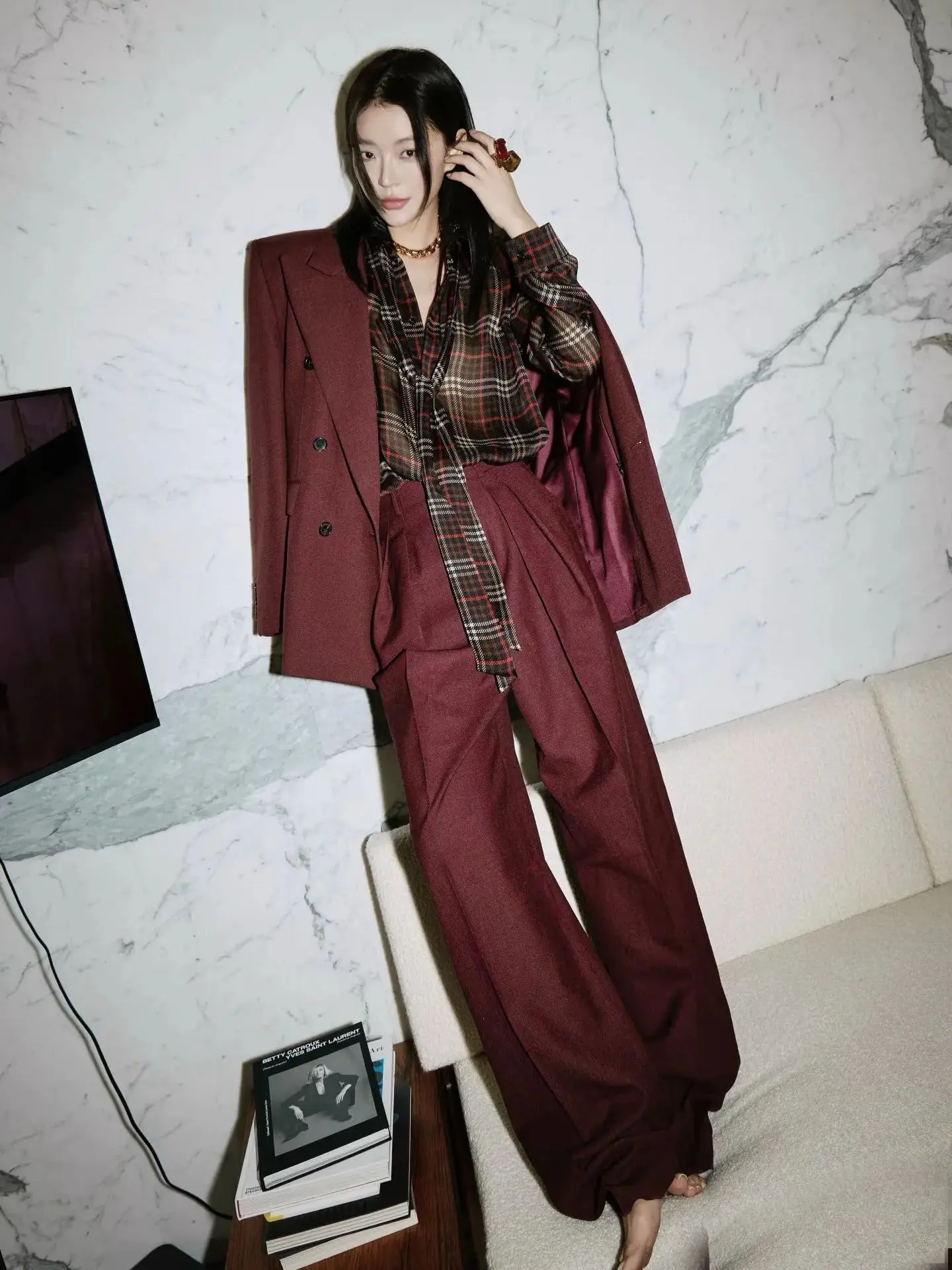 Elegant autumn minimal fashionable women's wool pants suit