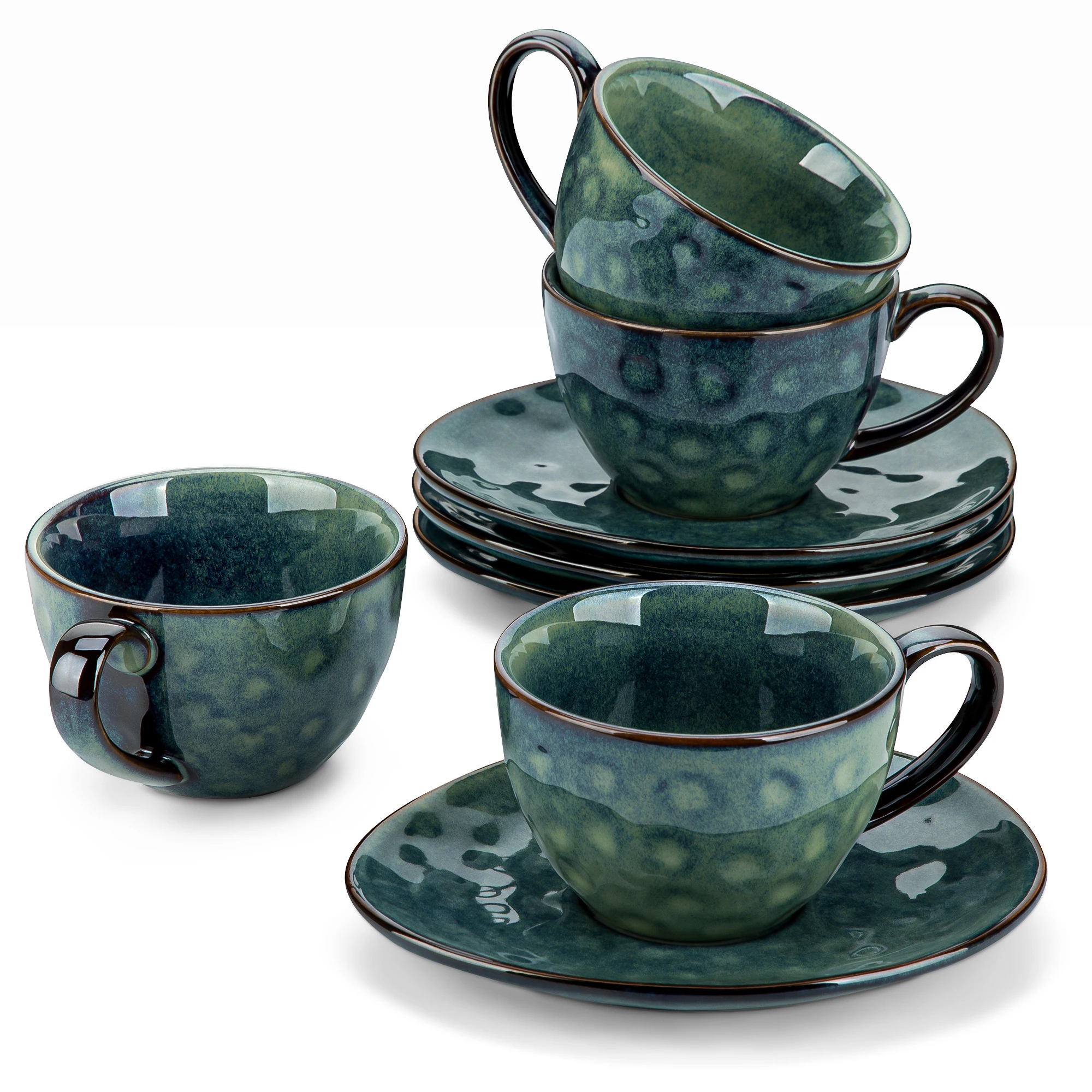 vancasso 8-teiliges Sternen-Kaffeetassen-Set 7Oz Reaktivglasur Blau-Grün Geschirrset mit 4 Kaffeetassen und 4 Untertassen