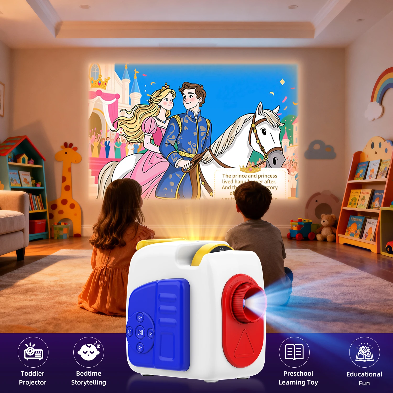 Children's Story Projector Educational Storybook Projector, Includes 4 Fairy Tales + 2 Science Education Bedtime Stories