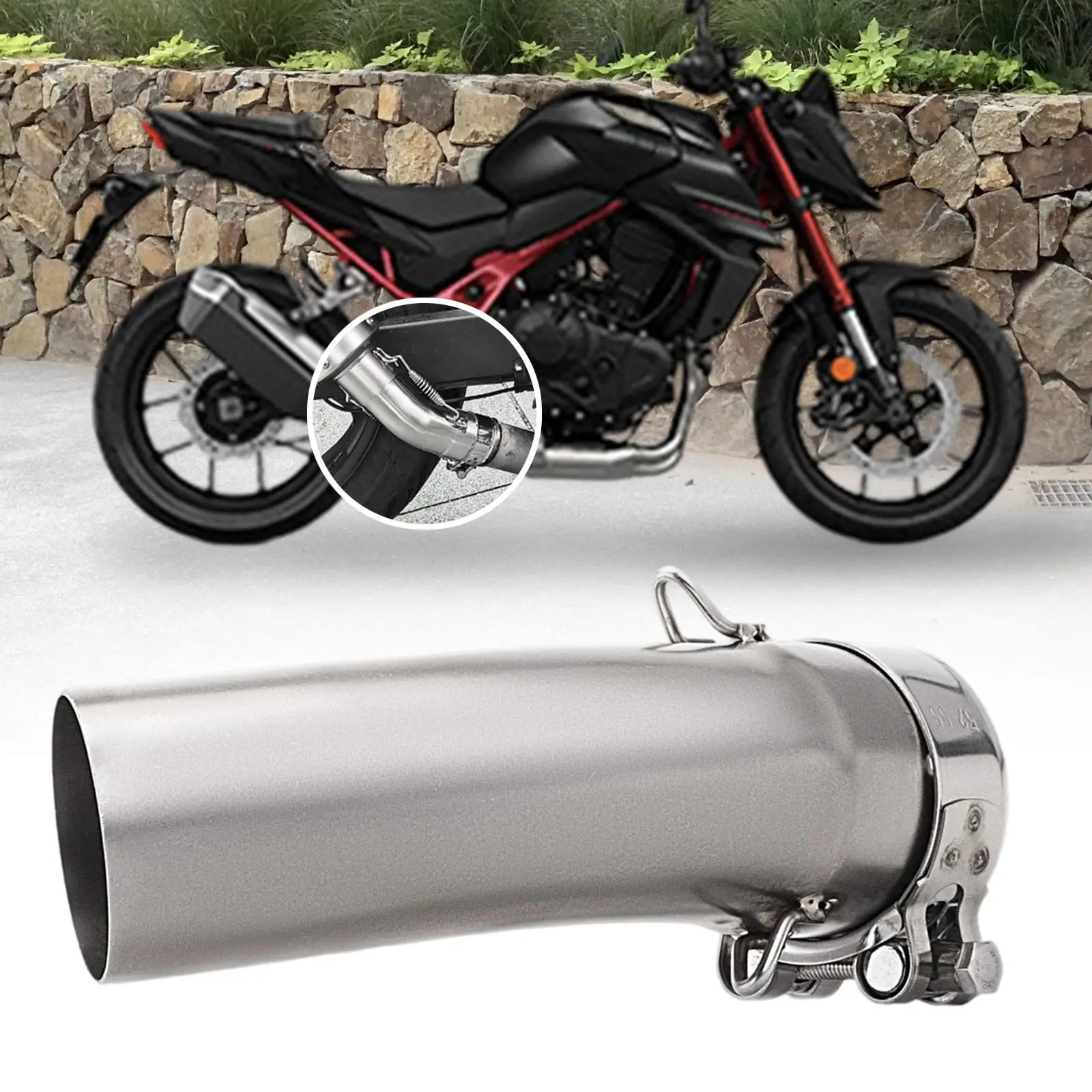 Adaptador de silenciador de escape, tubo de conexão, acessórios de motocicleta, tubo médio de silenciador, tubo de escape médio de aço inoxidável, diâmetro 52mm