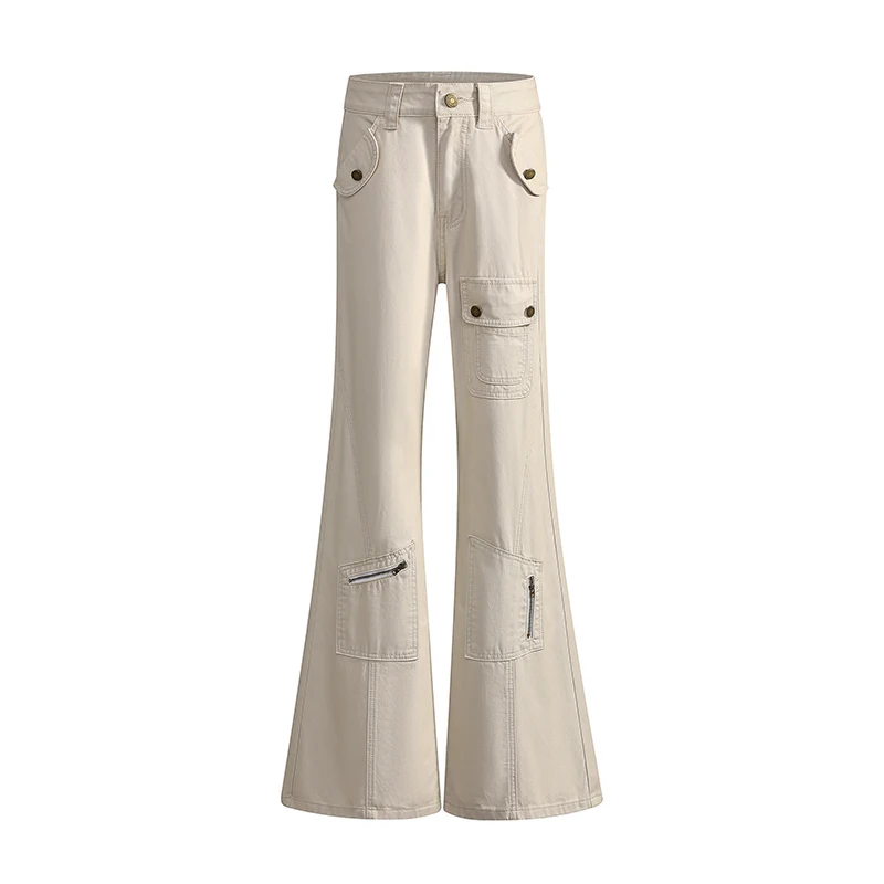 

Женские джинсы цвета «слоновая кость» в стиле Y2K (2000-е годы), с высокой талией, в американском уличном стиле, рабочие, на молнии, с множеством карманов, на пуговицах