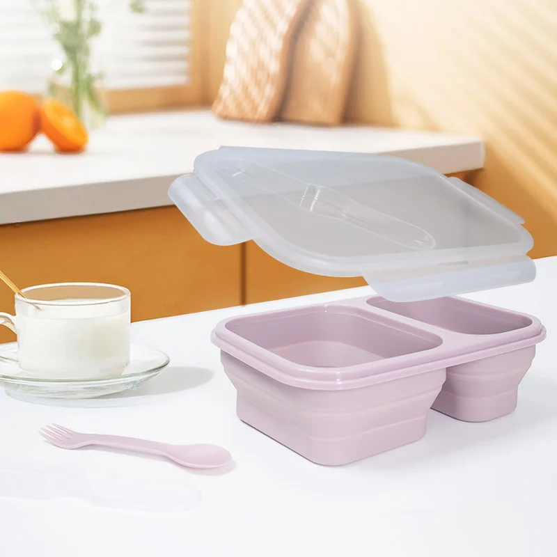 1 Pcs Food Storage Folding Lunch Box Silicone Portable Microwave Lunch Box Salad Fruit Food Container Storage Tableware Picnic