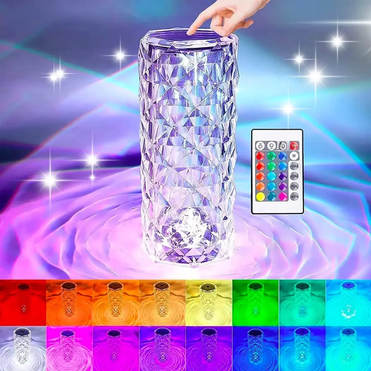 Wiederaufladbare 16-Farben RGB Rose LED Nachtlicht Farbwechsel Kristall Touch Tischlampe für
