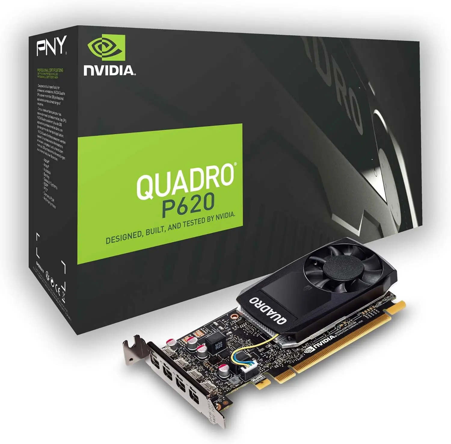 PNY NVIDIA Quadro P620 2GB Low Profile Graphics Card VCQP620 (Renewed) GDDR5 3ME25AA Single Slot Space Required - Fan Cooler 4 x