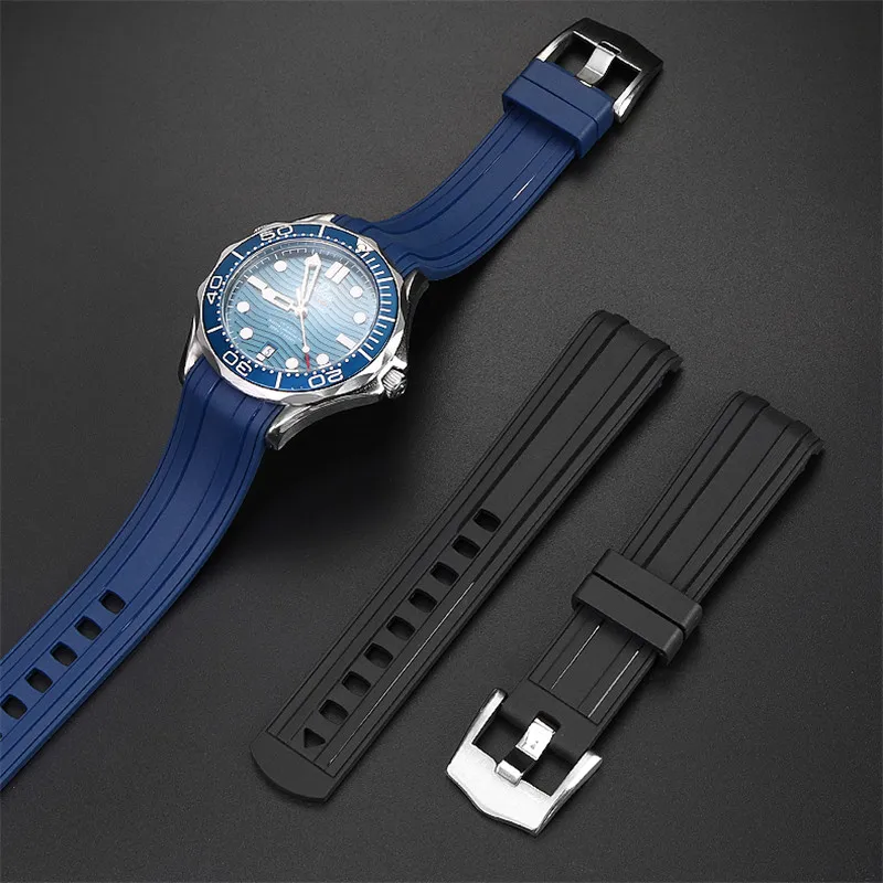 Strap for Omega Seamaster 300 PLANET OCEAN Curved End Rubber Silicone Watch Band Men Waterproof Diving Wrist Bracelet 20mm 22mm