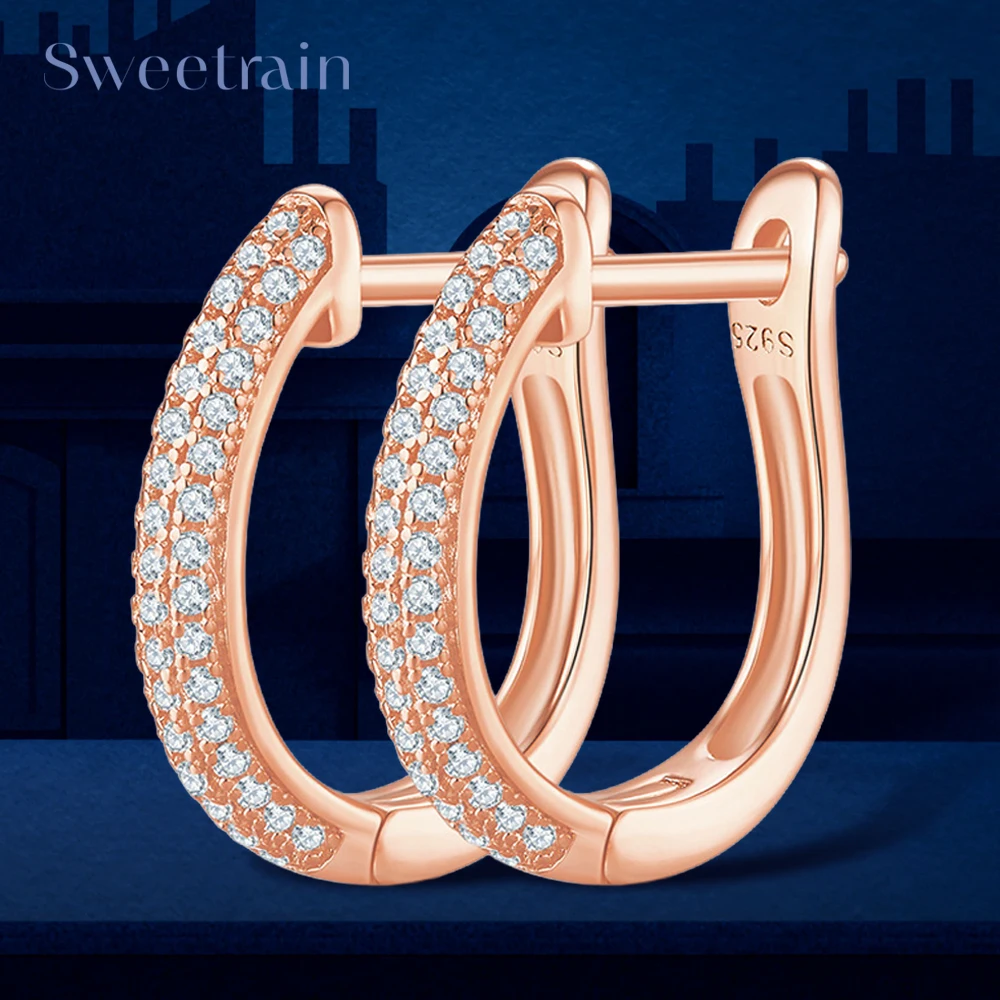Rose Gold Color All Moissanite Hoop Earrings for Women 925 Silver Plated 18k Gold Sparkling Wedding Lab Diamond Earring