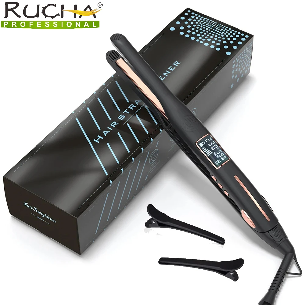 

Thinnest Plate Hair Curler Mini Hair Straightener 2 in 1 Titanium Pencil Narrow Flat Iron with LCD Display for Short Beard Hair