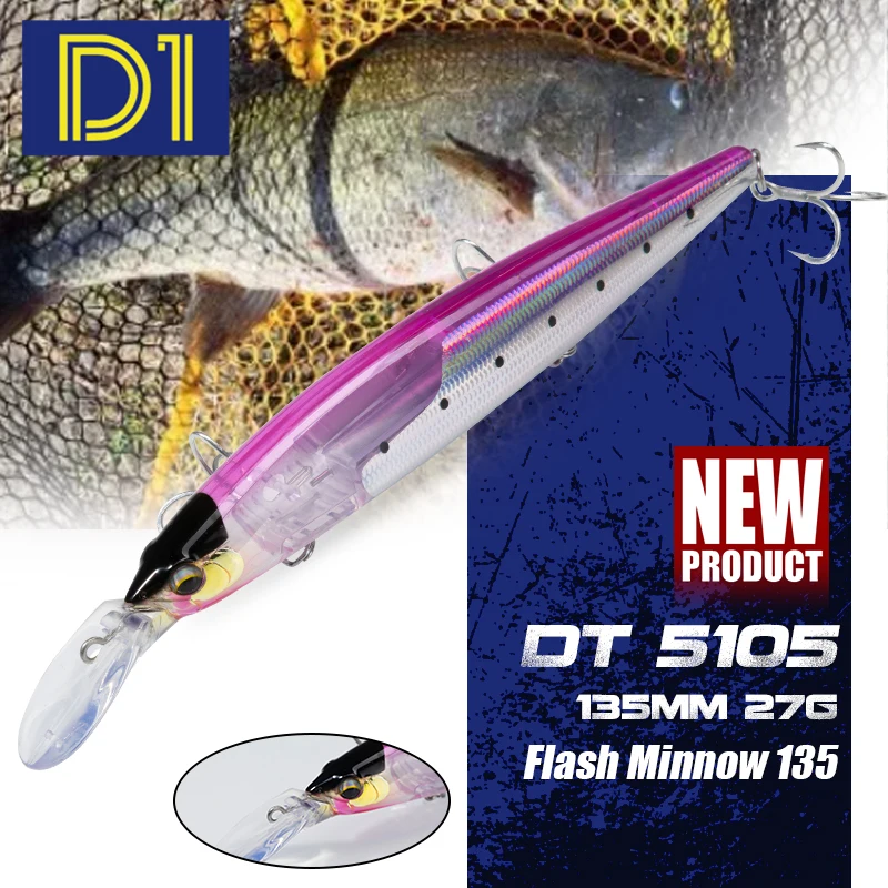 

D1 Flash Flake Minnow Fishing Lure 135mm/27g Long Casting Wobbler With Weight Slider System Bait For Bass Pike Tackle