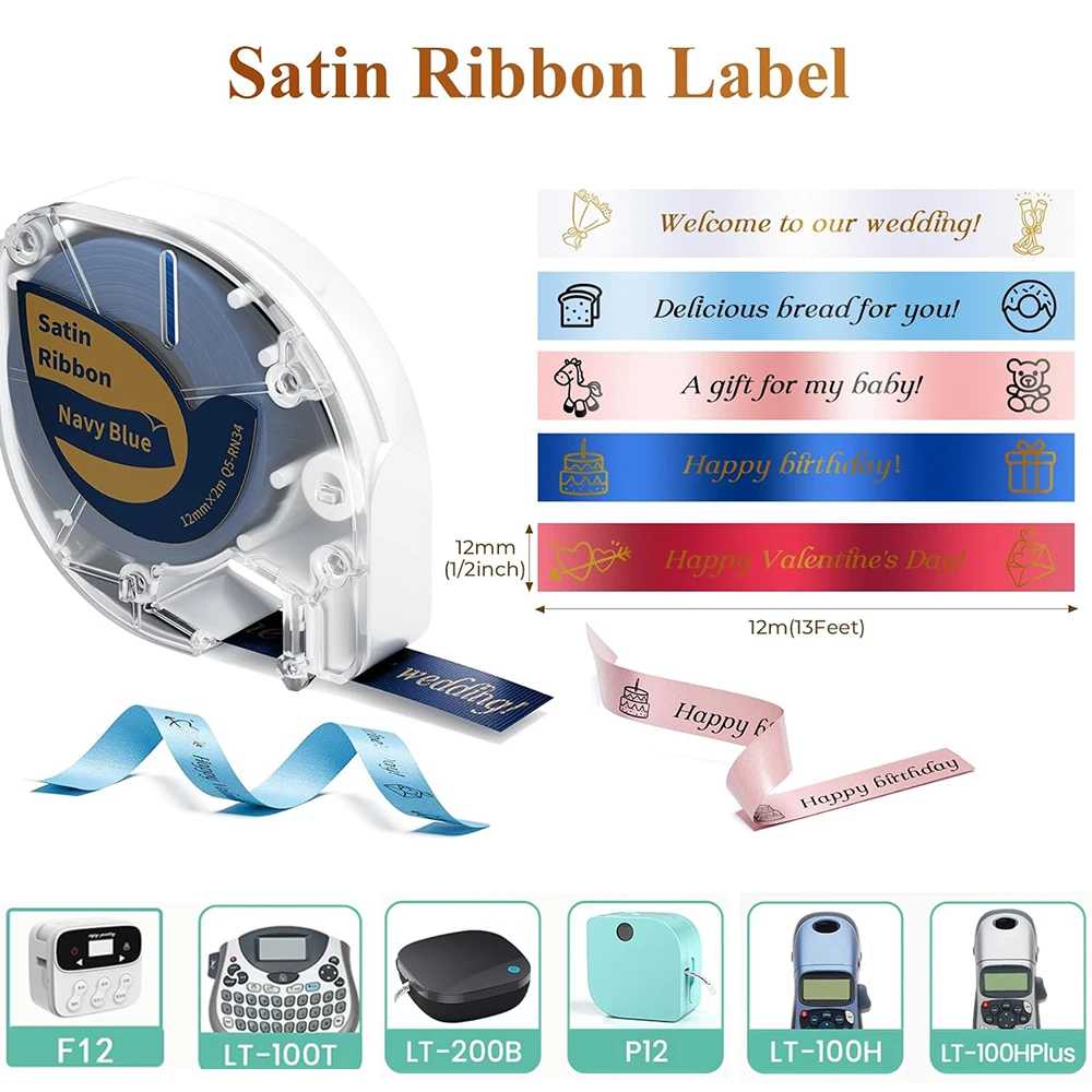 Satin Ribbon Label fit for 91201 DYMO LT-100H 200B LT12 P12/P12 Pro for Christmas Gift Wrap Craft Wedding Flower Hair Decoration
