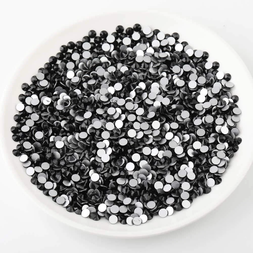 Black Glass Strass Nail Art Rhinestones Flatback Jet Glue On Stones Non Hotfix Rhinestones SS16-SS20 For Nail Art Decorations 14