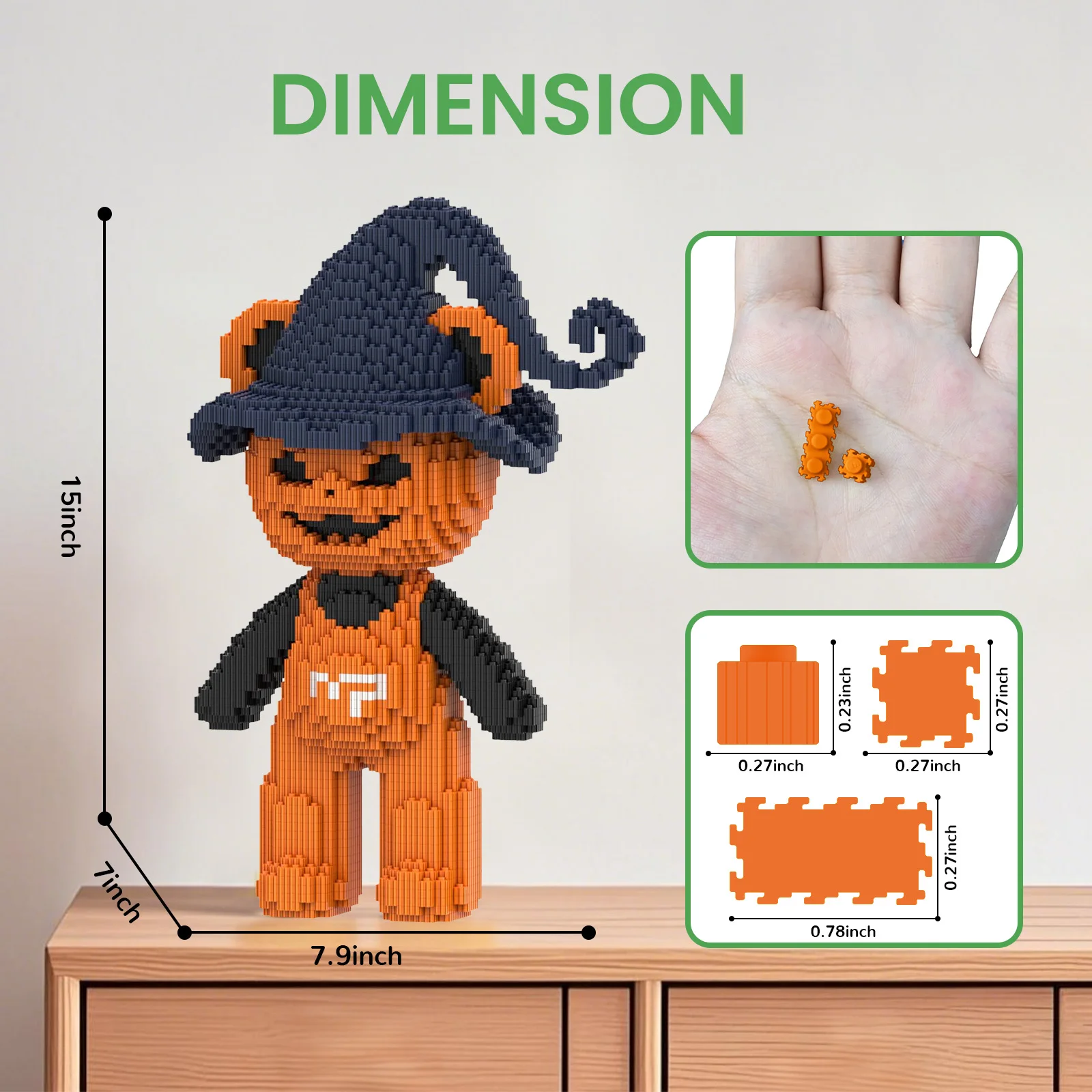 Wizard Pumpkin Bear Building Blocks Set 3600PCS DIY ABS Brick Bear Toy for Kids and Adults Halloween Gift Educational Decor