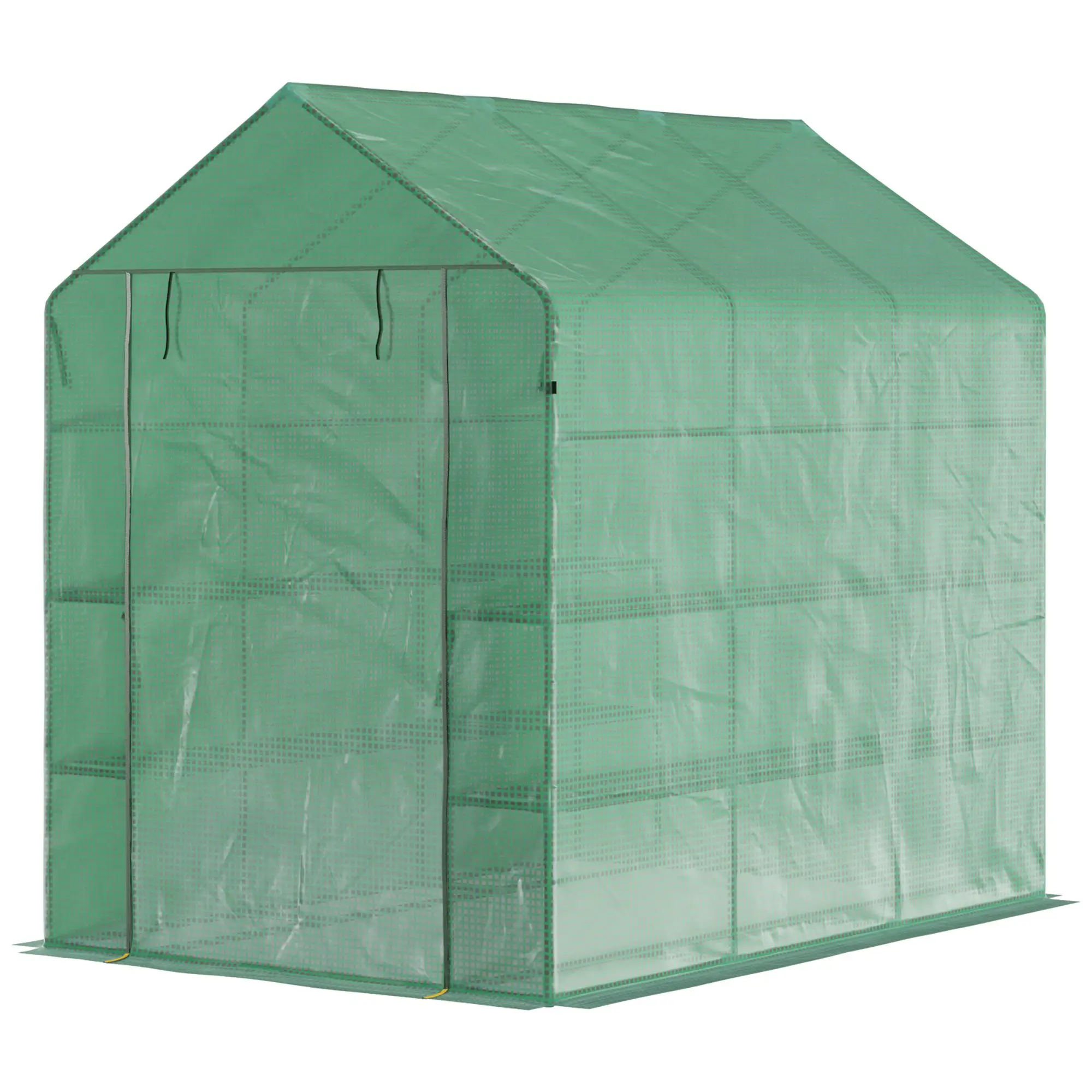 7' x 5' x 6' Walk-in Greenhouse for Outdoors with Mesh Door, 18 Shelf Hot House with Trellis, Plant Labels, UV Protective for Growing Flowers, Herbs, Vegetables, Saplings, Green