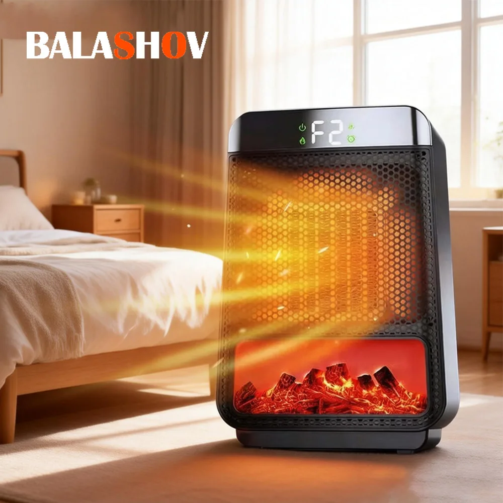 1000W Flammen-Elektroheizung Tragbarer Desktop-PTC-Heizlüfter Warmluftgebläse für Haushalt und Büro Mini-Raumheizgerät