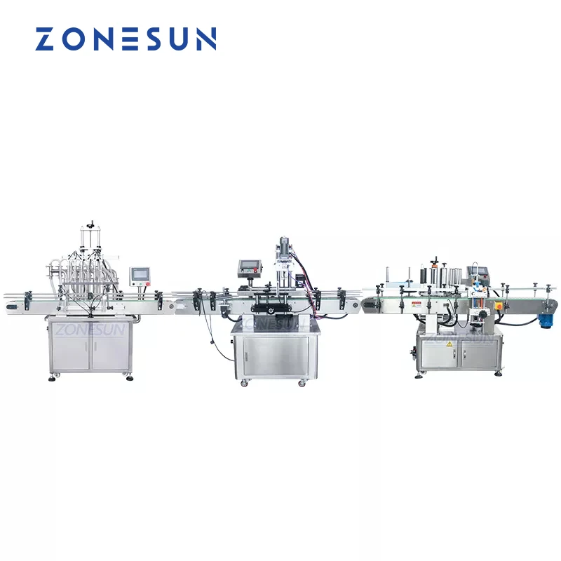 Zonesun汁油自動蜂蜜プラスチックラウンドボトル液体ネジ充填キャッピングとラベリングマシン