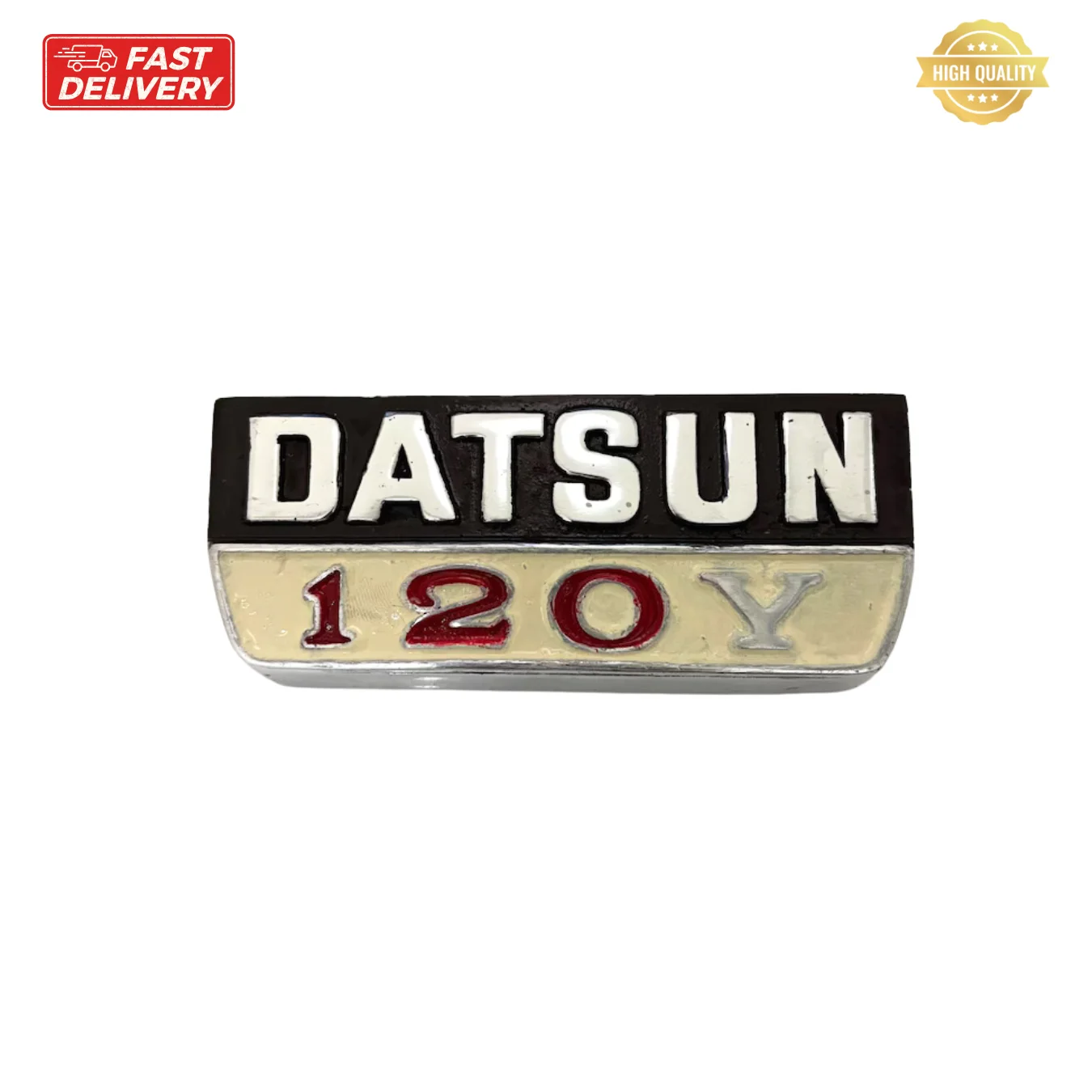 

Datsun 120Y B210 Rear Trunk Digi Badge Emblem Die-Cast in Metal
