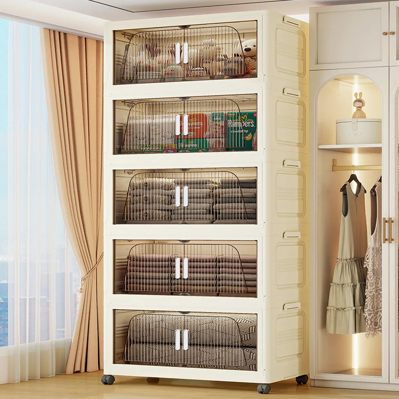 Organizer per contenitori pieghevoli, scatole portaoggetti pieghevoli con ruote e porta, contenitore impilabile in plastica per abbigliamento