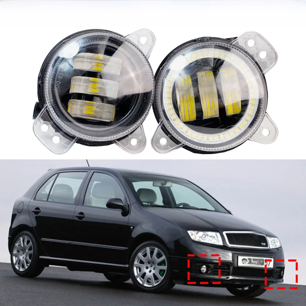2 X Samochodowe prawe + lewe światło przeciwmgielne LED Canbus DRL Angel Eye Fog Daytime Running Lamp 9006 Dla Skoda Fabia Mk1 2005 2006 2007 2008 — zdjęcie 2