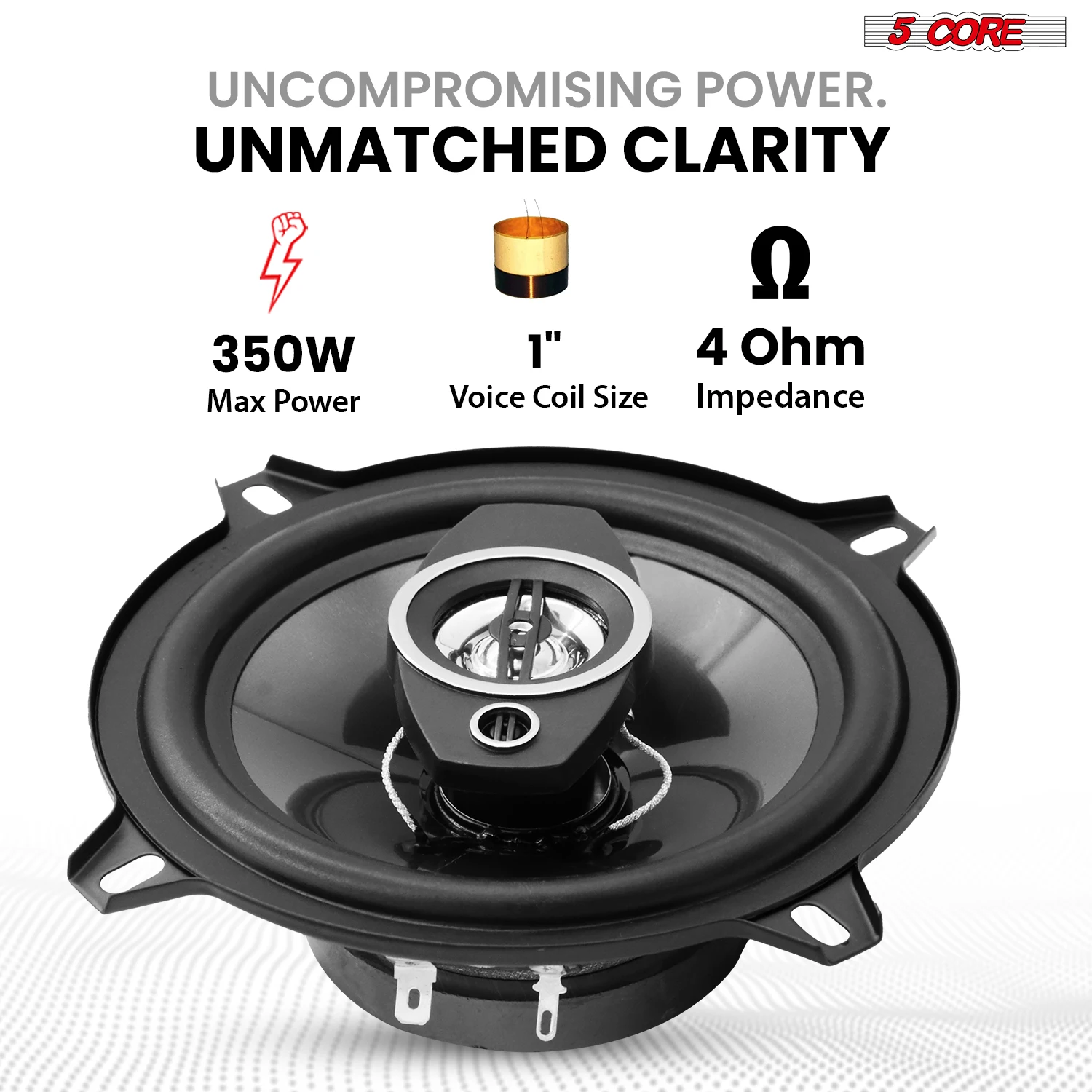 5 Core Coaxial Car Door Speakers 5” Pair 350W 4Ohm 2 Way Component Subwoofer Audio w Super Tweeter