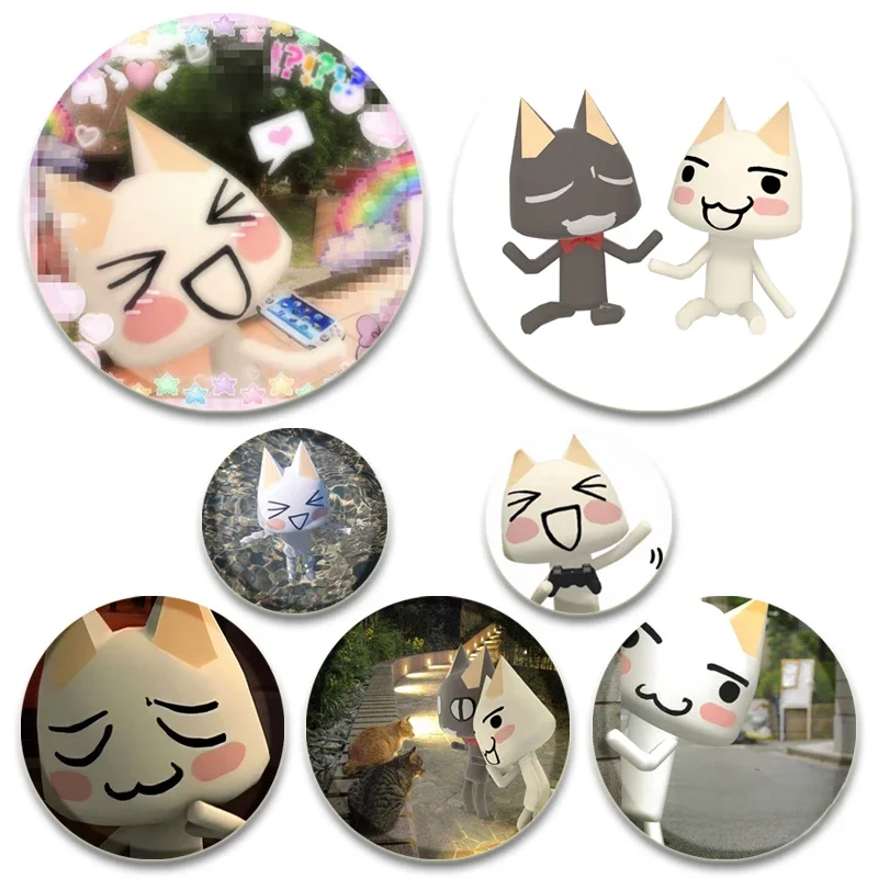 32/44/58mm runde Cartoon lustige Broschen Toro inoue Katzen stifte handgemachte Abzeichen für