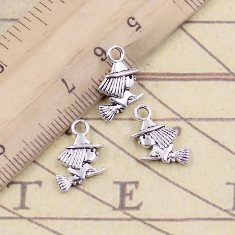 20 sztuk Charms słodkie jazdy od miotły Halloween 16x12mm tybetański brąz srebrny kolor wisiorki antyczny tworzenia biżuterii DIY Handmade Craft — zdjęcie 2