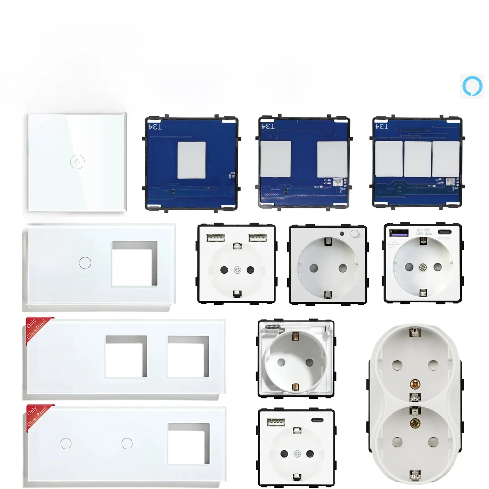 BSEED WIFI interrupteurs d'éclairage mural pièces de panneau de verre blanc interrupteurs tactiles intelligents pièces de fonction prises ue pièces de prise de courant