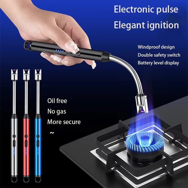 2 piezas，Encendedor eléctrico, encendedor de arco plasma USB con cuello flexible para largas distancias, cuello flexible de 360°, encendedor sin llama y resistente al viento.