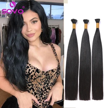 Ben ucu saç ekleme düz doğal gerçek İnsan Fusion saç ekleme 50Strands/paketi Keratin kapsül siyah renk 12-26 inç