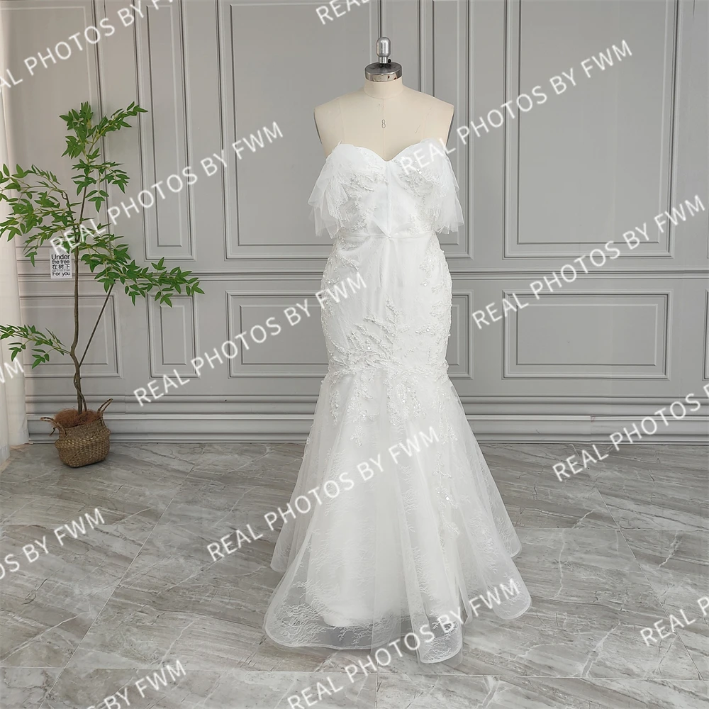 20049# Real Photos Off Shoulder Sweetheart Mermaid Wedding Dress For Bride 2024 Beading Appliques Lace Bridal Gown Custom Made