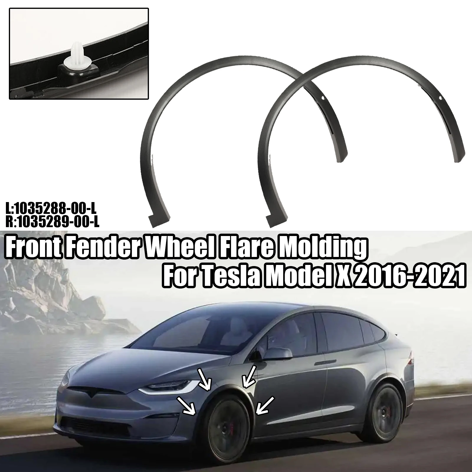 

Car Front Fender Arch Eyebrow 2016-2021 Tesla Model X Wheel Flare Arch Molding Left Right 1035288-00-L 1035289-00-L ABS