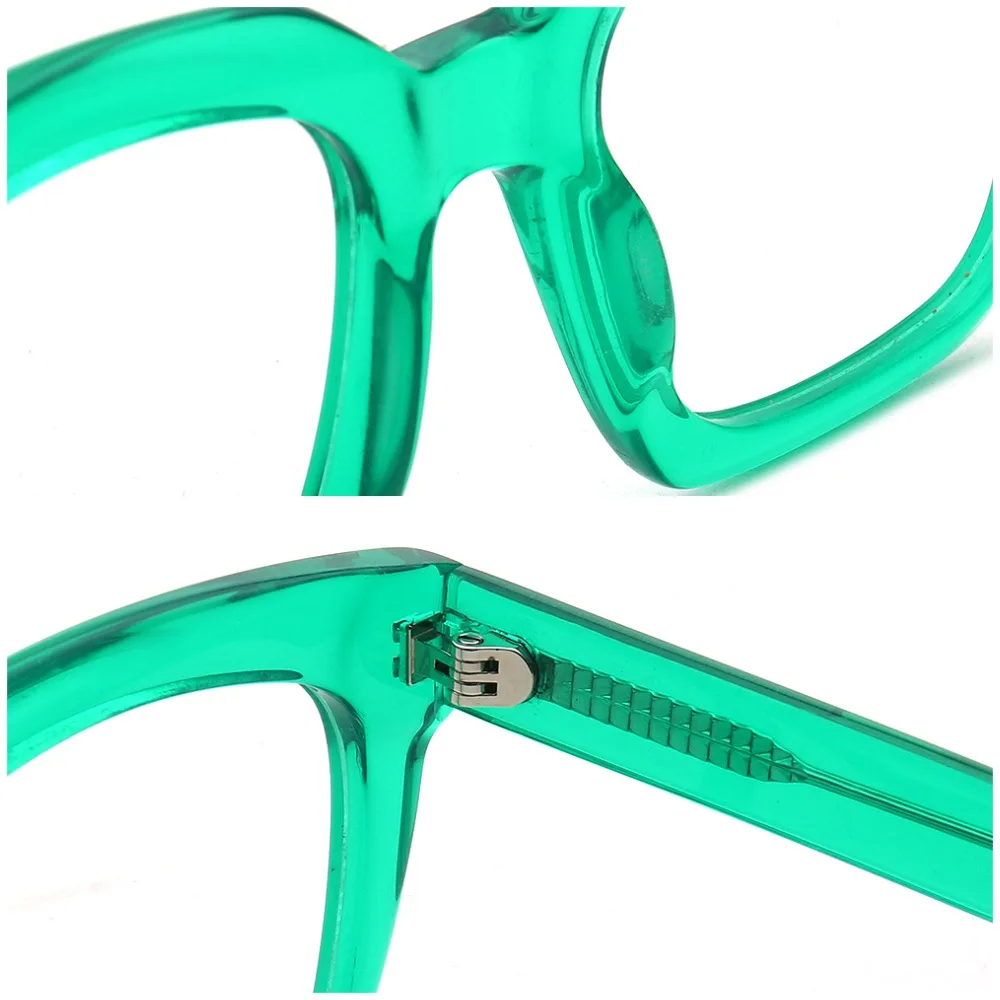 Trendy Men Square Eyeglasses Women Oversize Glasses Frames Optical Eyewear Green Bulky Prescription Spectacles Tortoise Clear