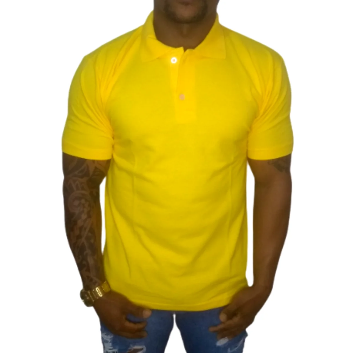 Camisa gola Polo Masculina Amarela Logo Uniforme Bordar Premium Original Elastano Lisa Sem Bolso