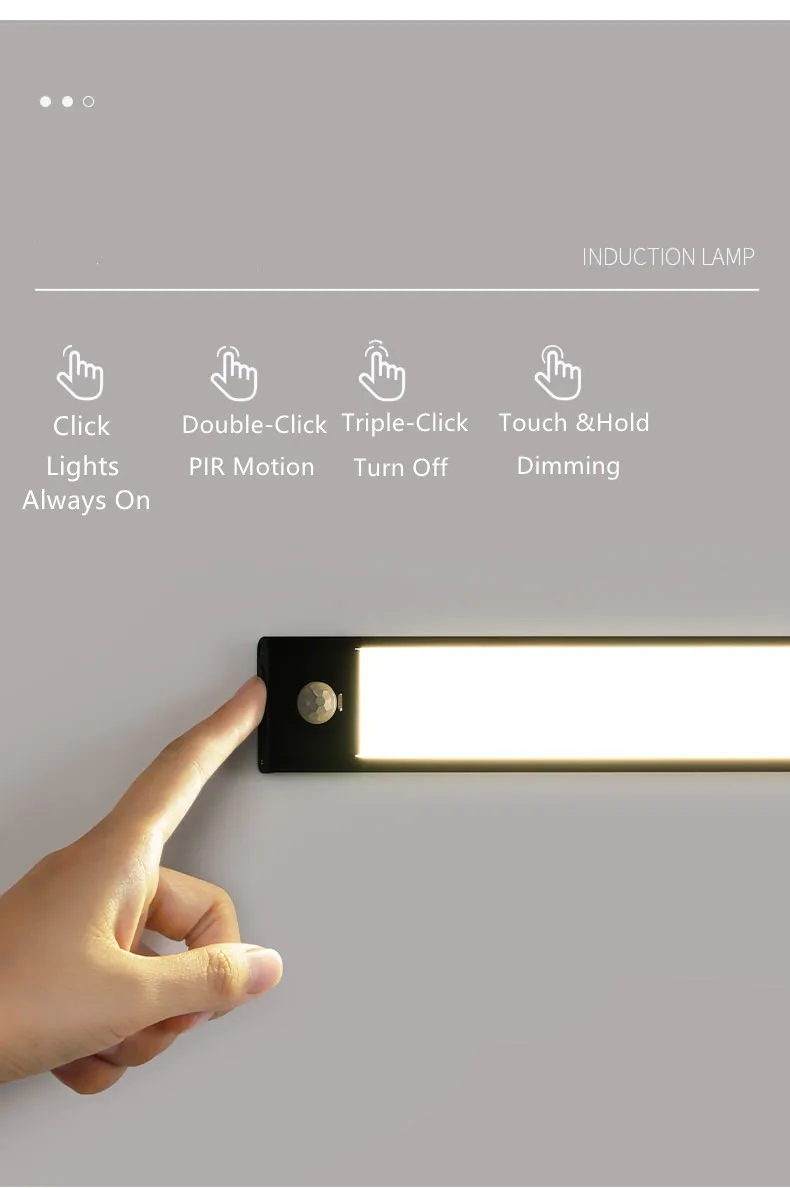 40CM Ultra thin LED PIR Motion Sensor Lights Cupboard Lights Wireless USB Rechargeable Battery Strip Light Under Cabinet Kitchen