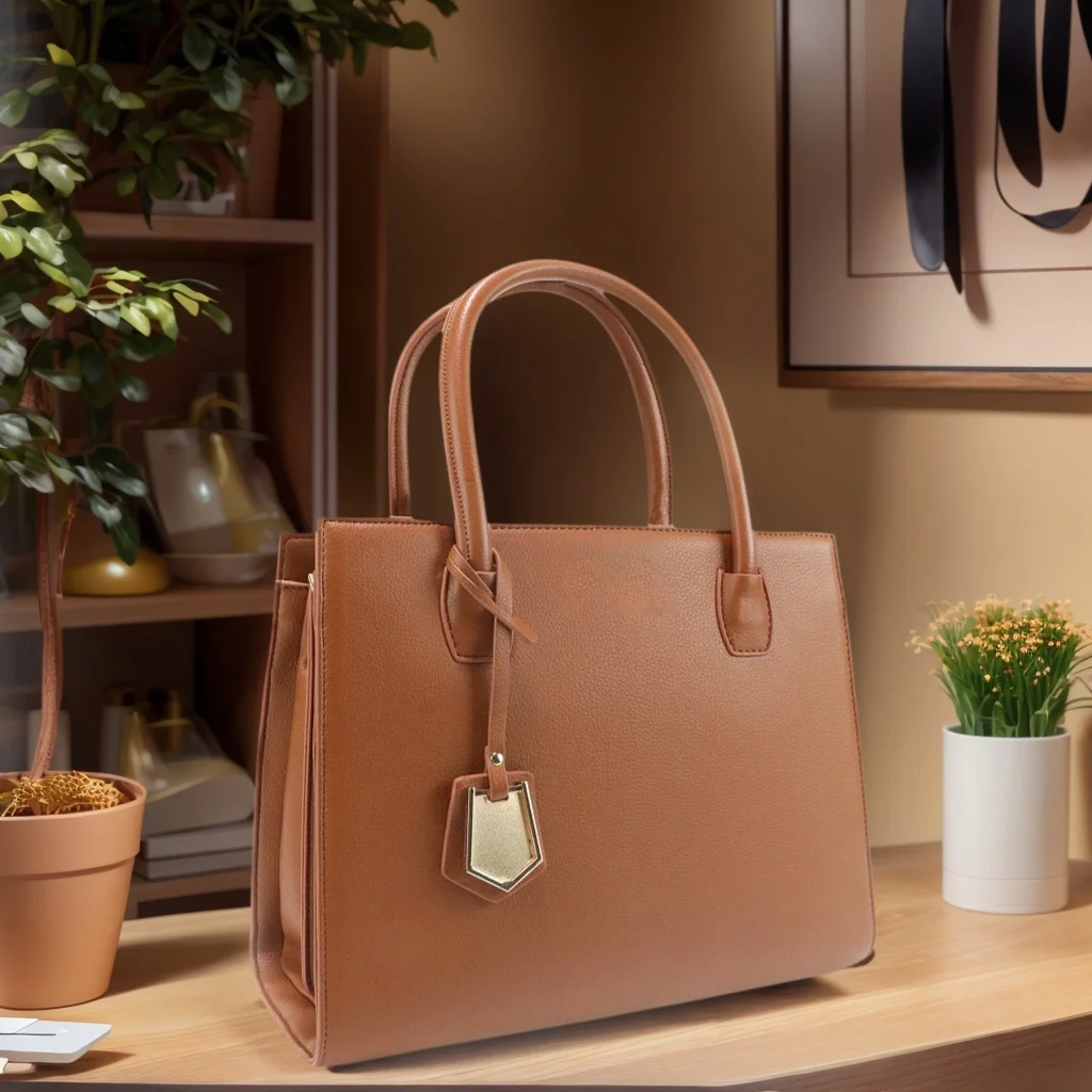 

Gorfia Women's Handbag Brown PU Leather Top Handle Metal Label Roomy for Daily Work Shopping Travel Fashion Casual Tote Bag