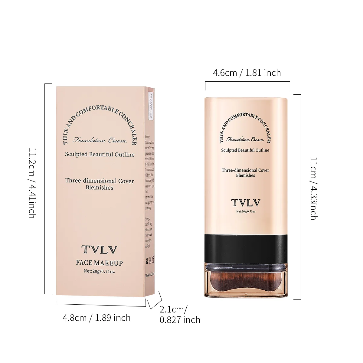 TVLV Foundation Concealer Stick 20g Built-in Brush Full Coverage Even Skin Tone Long Lasting Portable Face Makeup