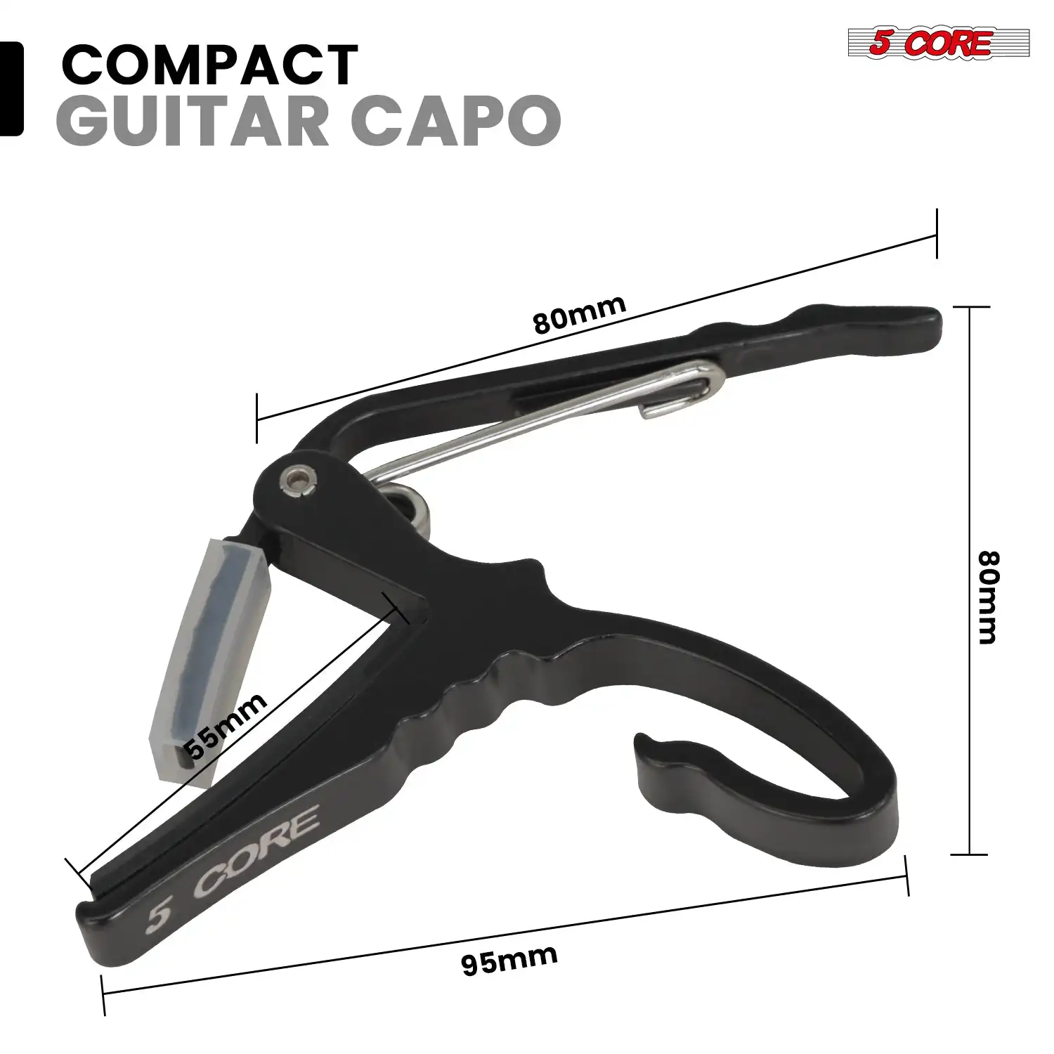 Klips do gitary akustycznej elektrycznej 5Core Capo + 6 szt. kostek gitarowych celuloidowych + torba do przenoszenia CAPO AL BLK