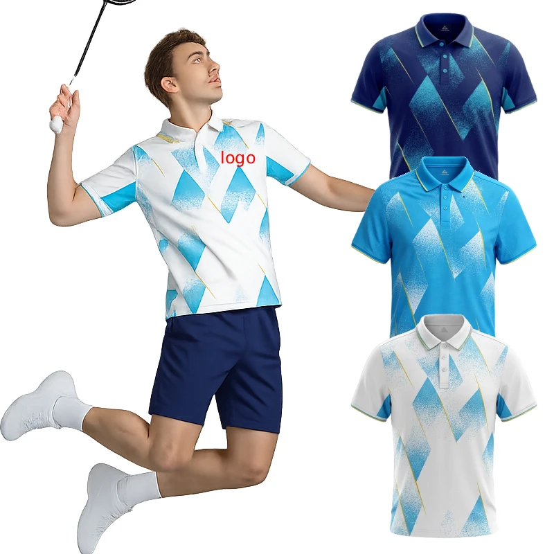 Men's Badminton Polo Shirt Custom Logo Name Number Quick Dry Breathable Sports Jersey Short Sleeve Team Uniform
