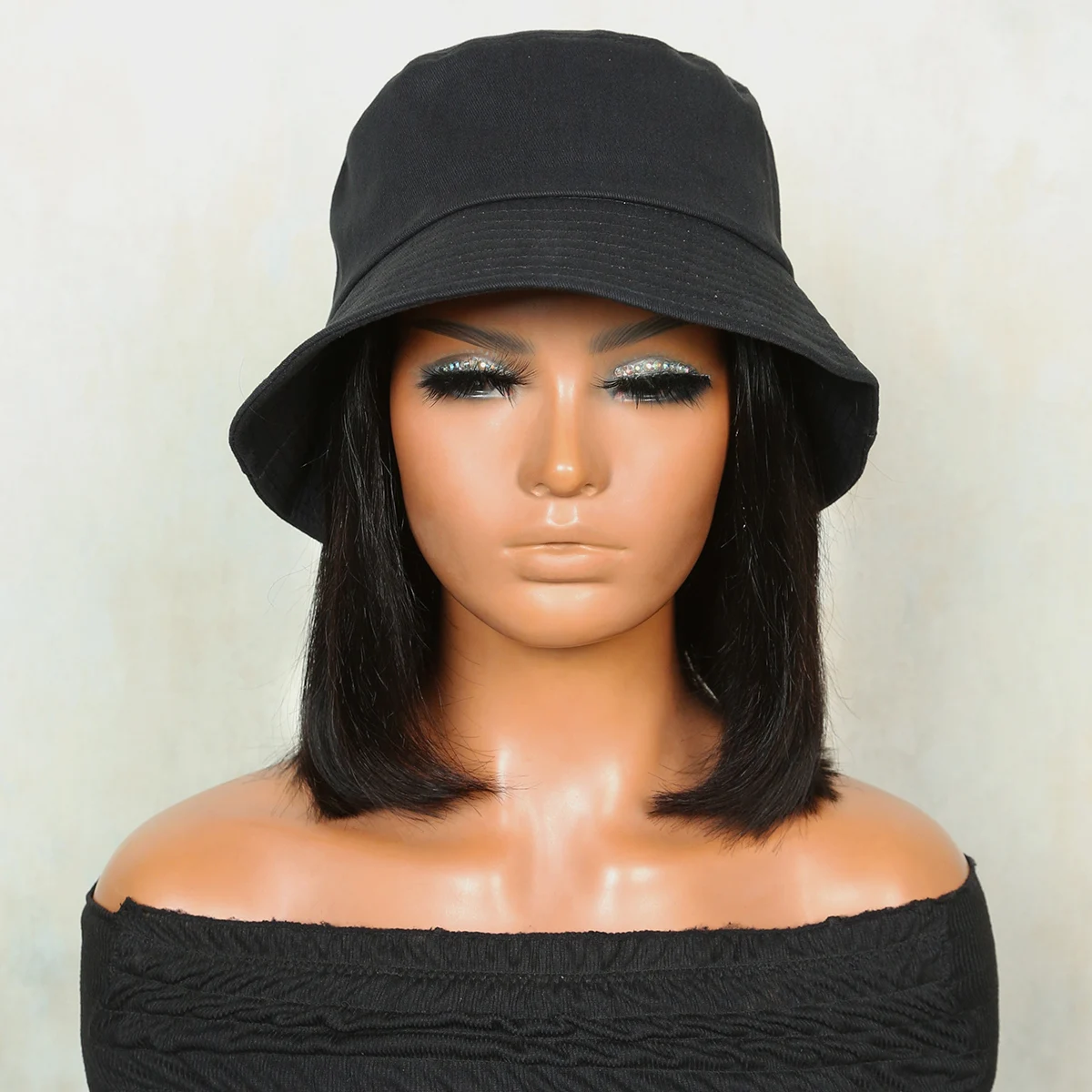 Yyong Hat Wig Straight Hair Bob 100% Human Hair Wigs For Woman Fisherman Hat Extension Affordable Hair Silky Machine Made Wig